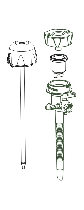 Exploded view of 5mm GreenSleeve trocar with annotated features