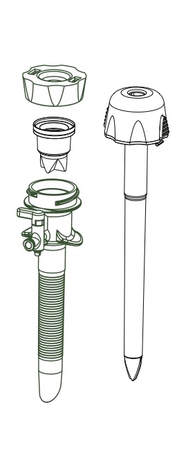 Exploded view of 10/12mm GreenSleeve trocar with annotated features